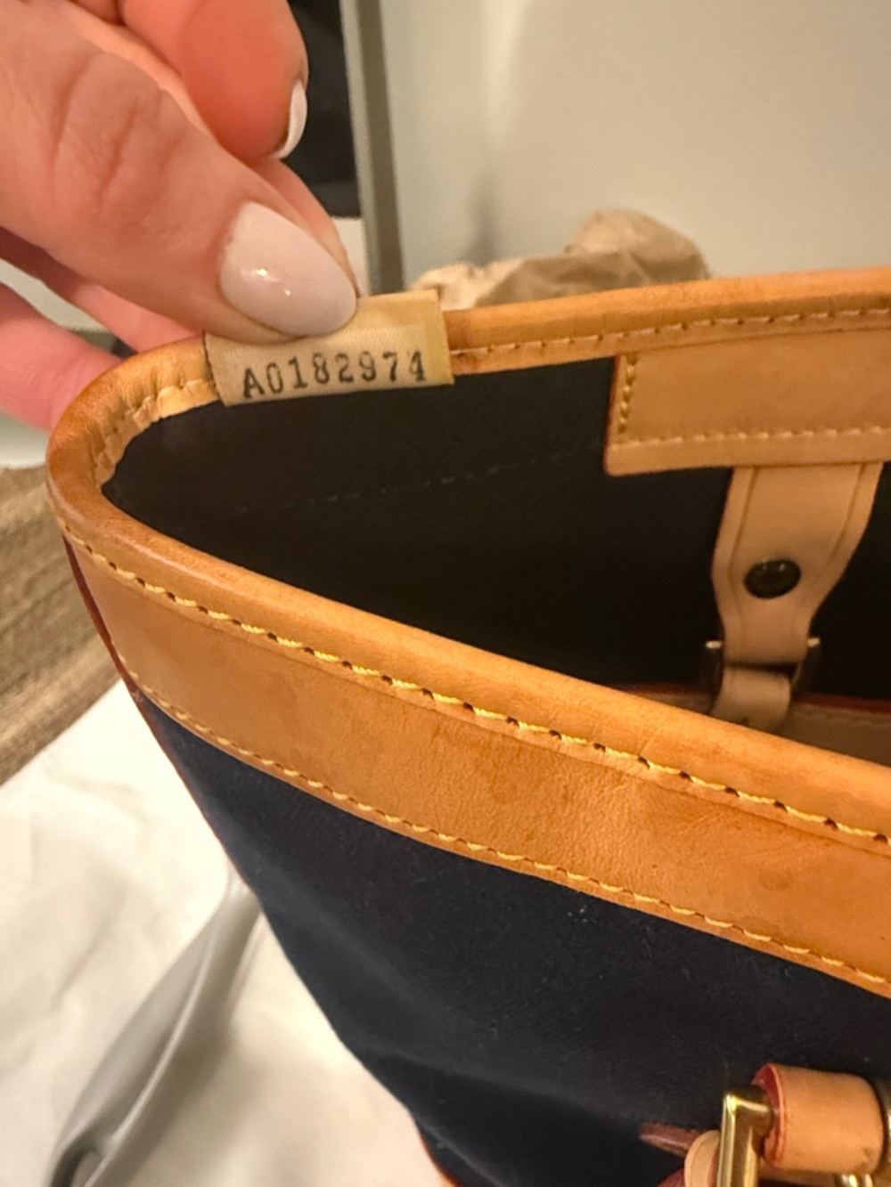 Dooney & Bourke Navy Tote with Tan Leather Trim - Picture 6 of 14